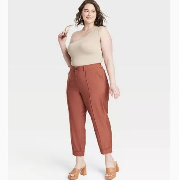 A New Day Nutmeg Brown High Waist Cuffed Rayon Pants Plussize 18 - Picture 1 of 16